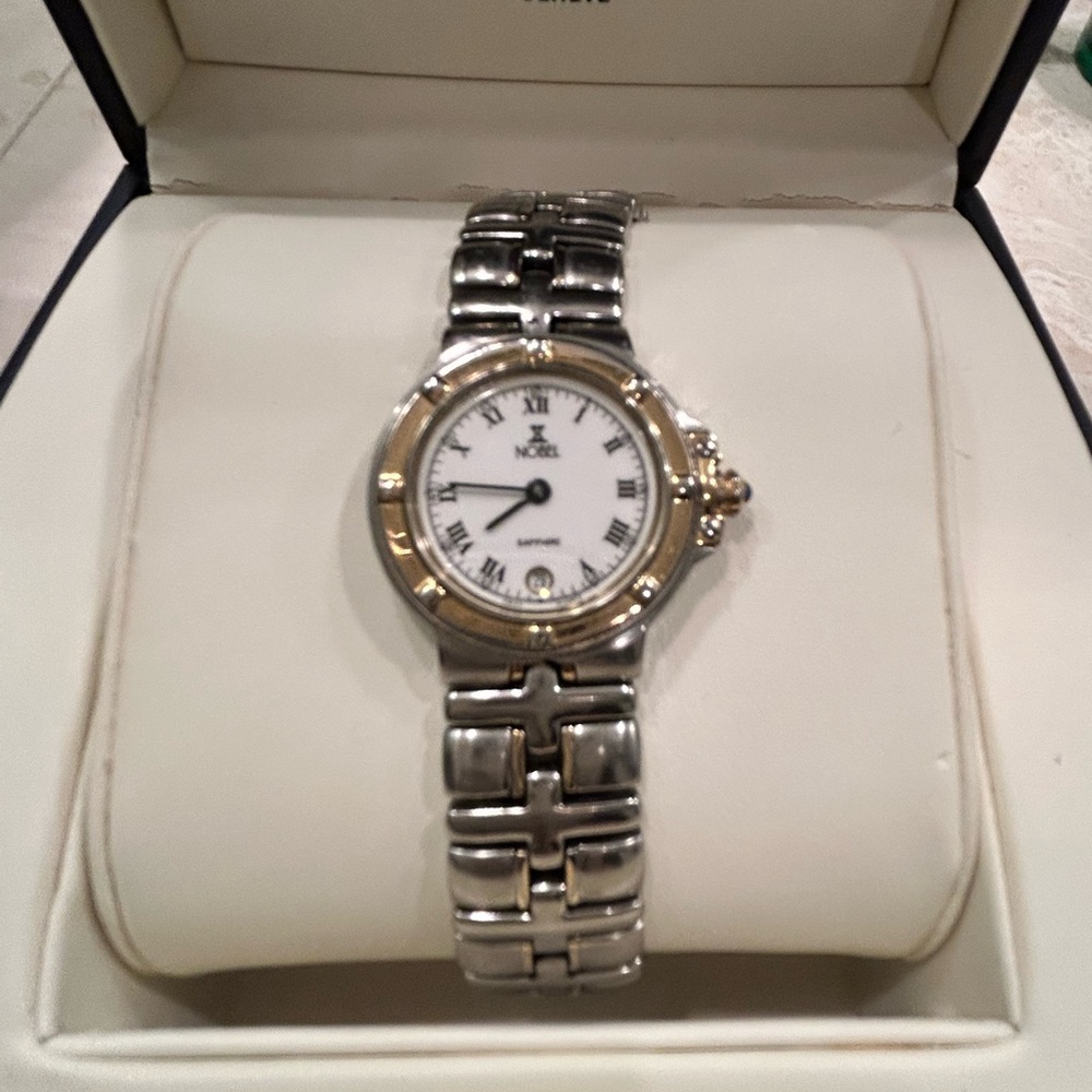Nobel solid stainless steel 2-tone watch with gold accents
